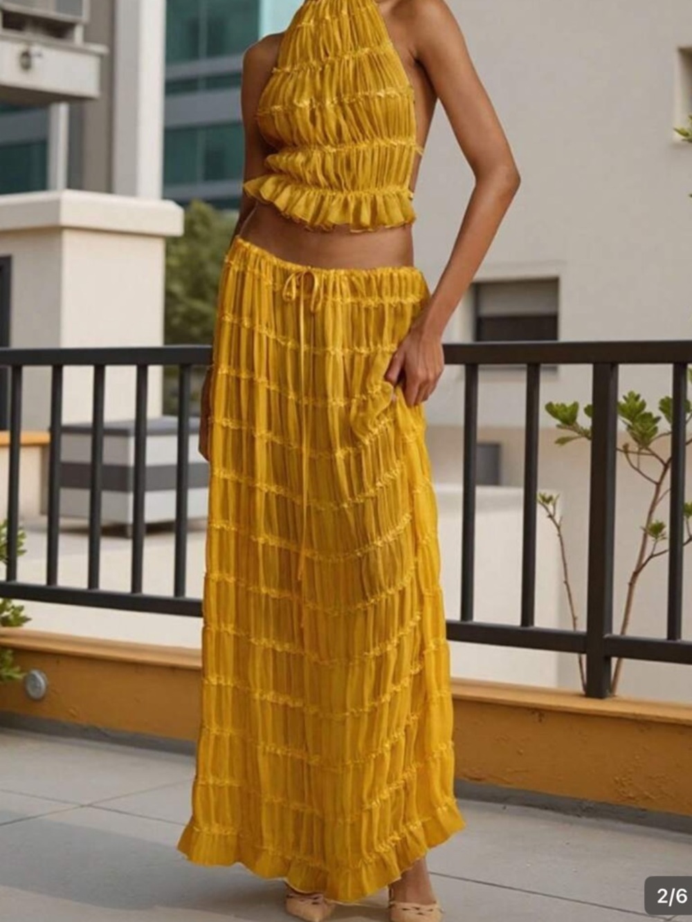 SHEIN Mustard Yellow Ruffled Maxi Skirt and Top set NWT SIZE S